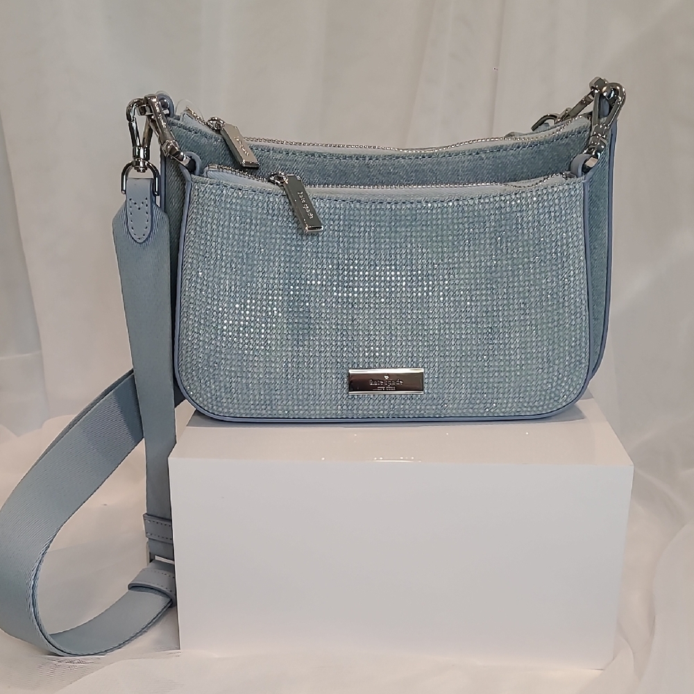 Kate Spade Light Blue Denim And Crystal Crossbody Bags